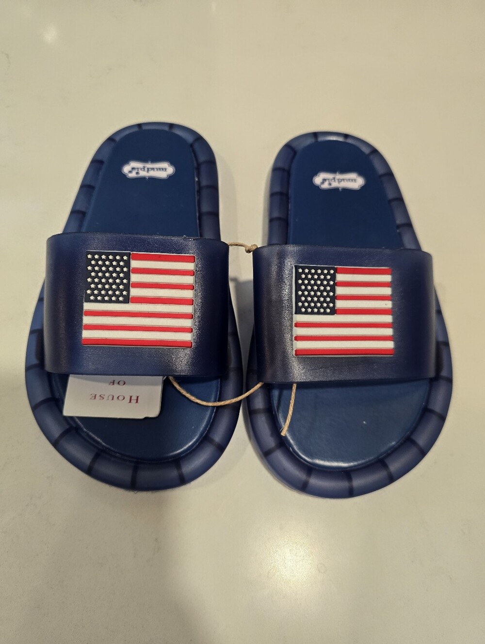 🌟7/25$ Nwt MUDPIE Kids Navy Slide Sandals with American Flag